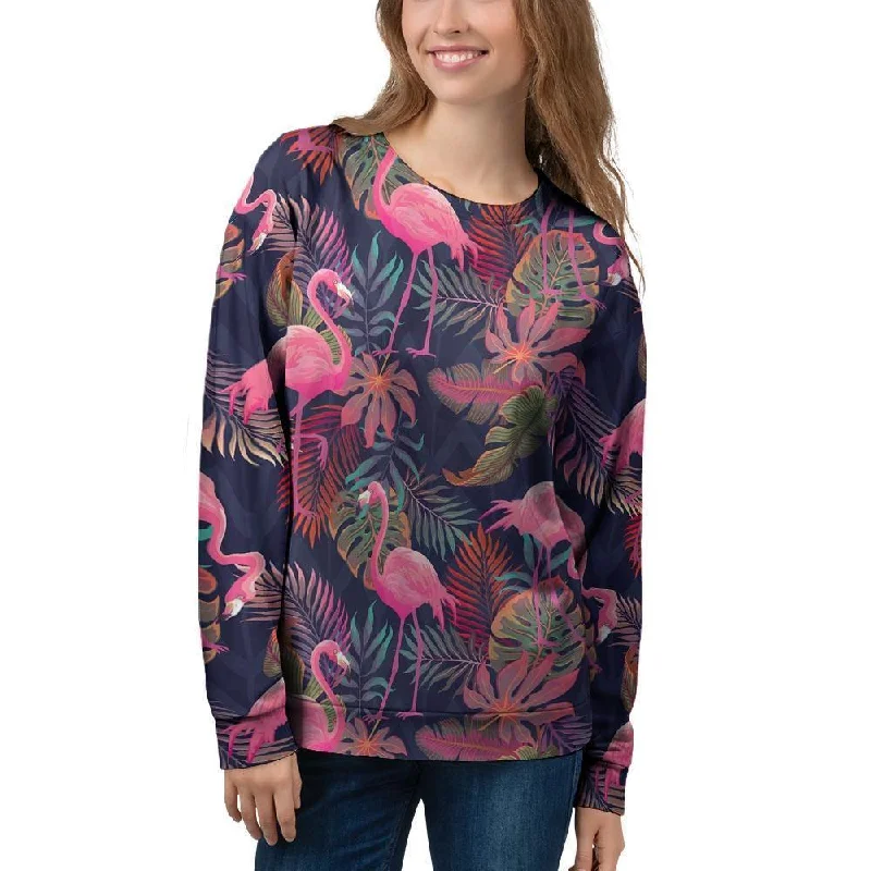 Tropical Flamingo Hawaiian Print Women's Sweatshirt Hoodie with Button Classic Timeless