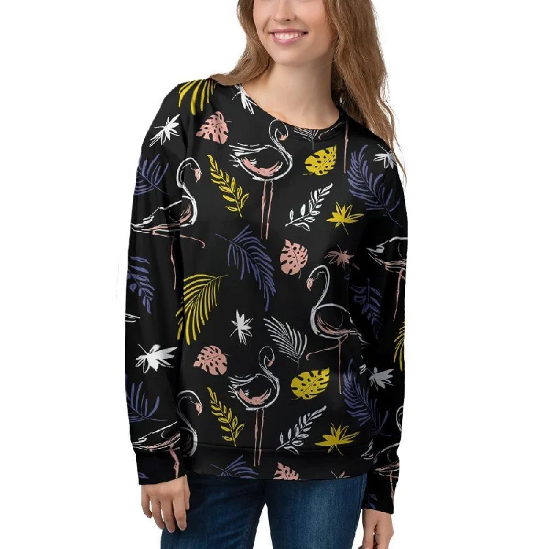 Tropical Flamingo Print Women's Sweatshirt Hoodie with Ribbed Hem Stretchable Secure