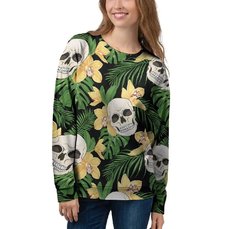 Tropical Floral Skull Women's Sweatshirt Hoodie with Hood Adjustable Protection