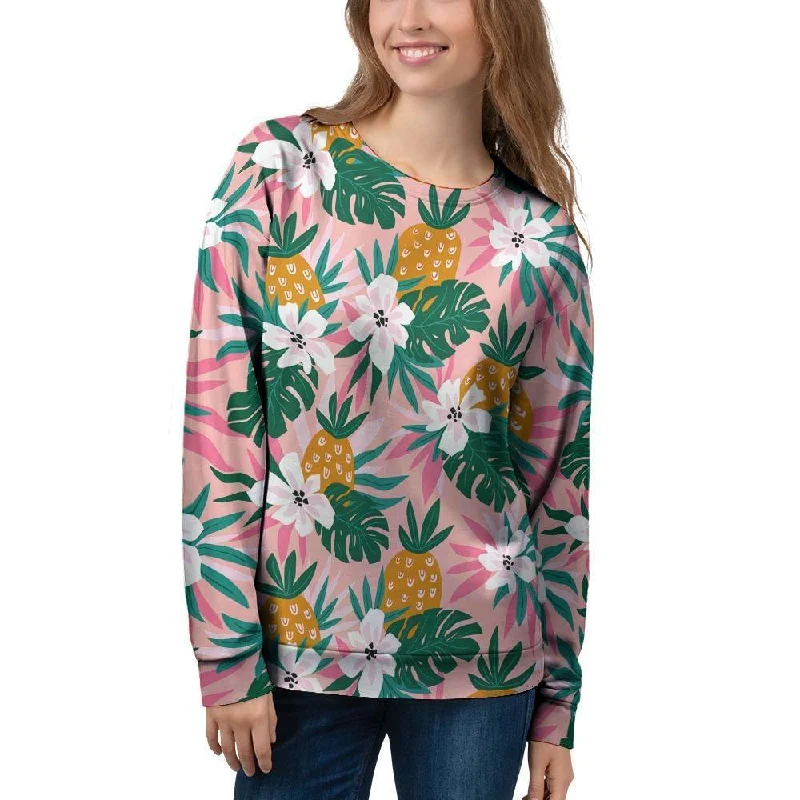 Tropical Flower Hawaiian Pineapple Print Women's Sweatshirt Hoodie Crop Top Short Trendy