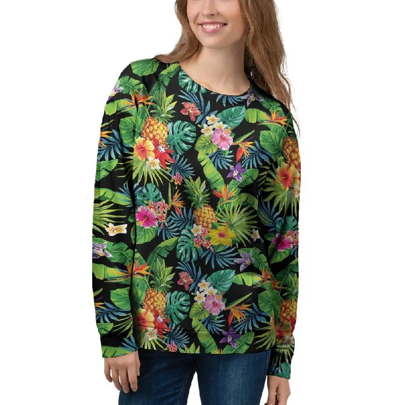 Tropical Hawaiian Floral Print Women's Sweatshirt Cotton Hoodie Fleece Lining Warmth