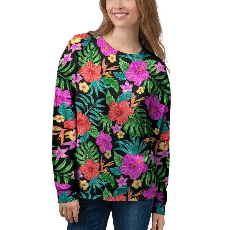 Tropical Hibiscus Floral Hawaiian Print Women's Sweatshirt Hoodie with Hem Patch Decorative Personalized