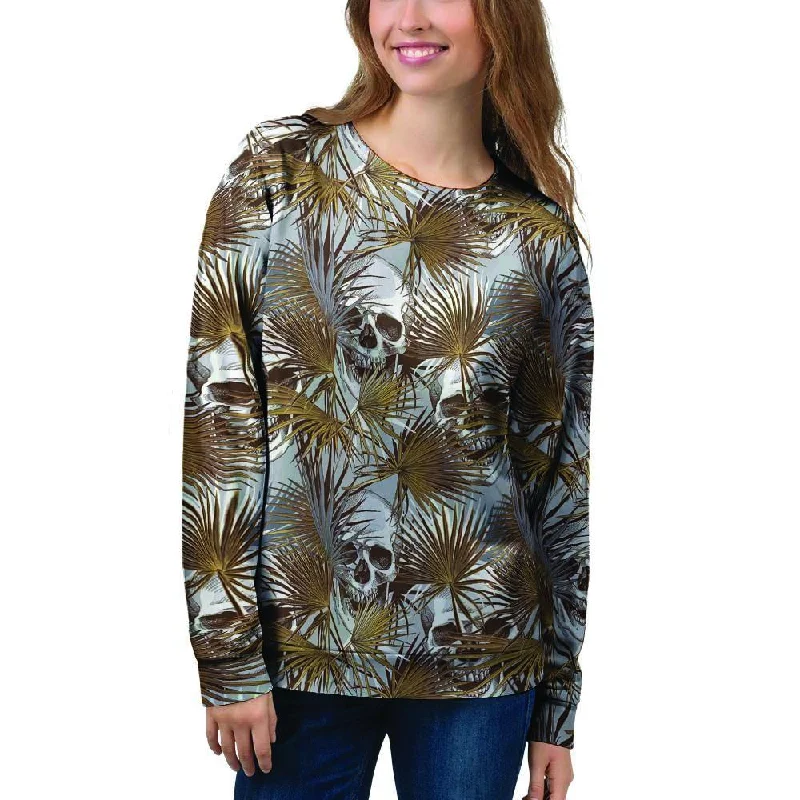 Tropical Leaf Skull Women's Sweatshirt Hoodie with Back Slit Movement Comfort