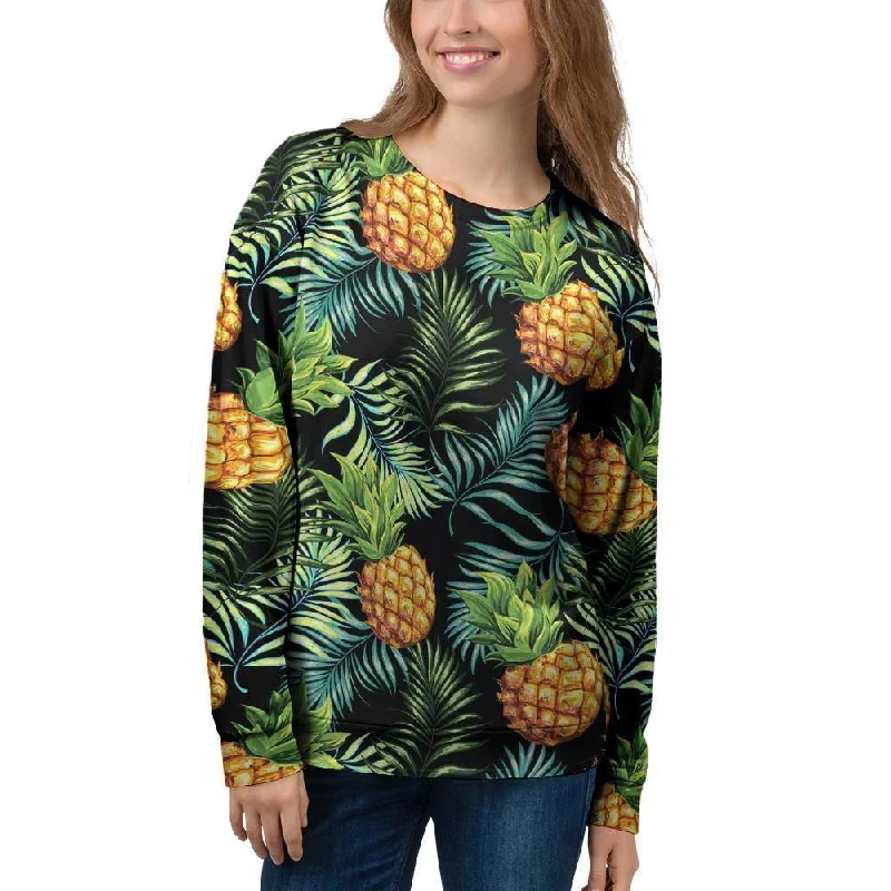 Tropical Palm Leaf Pineapple Print Women's Sweatshirt Hoodie with Velcro Closure Adjustable Secure