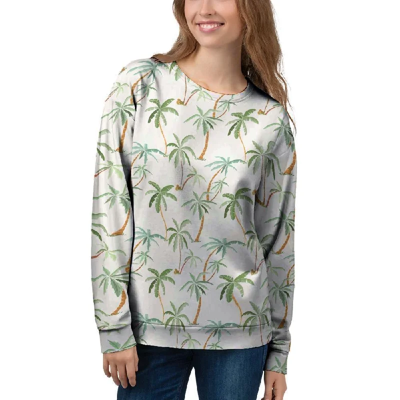 Tropical Palm Tree Hawaiian Print Women's Sweatshirt Hoodie with Snap Buttons Easy Quick