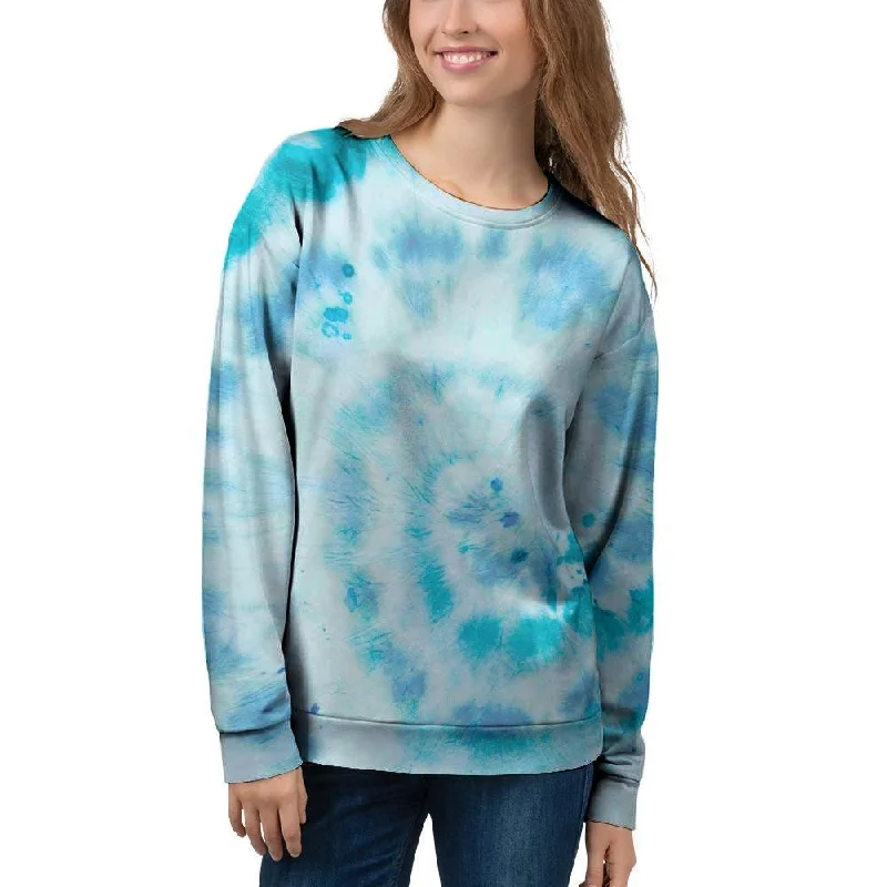 Turquoise Tie Dye Women's Sweatshirt Hoodie with V-Neck Classic Versatile