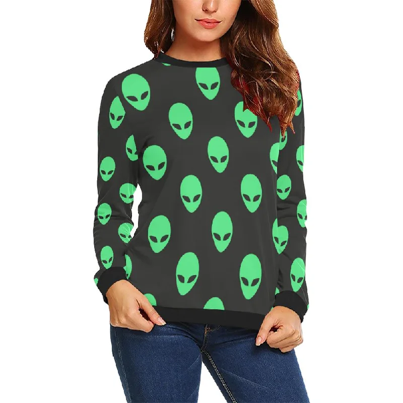 Ufo Alien Pattern Print Women's Sweatshirt Hoodie with Ribbed Hem Stretchable Secure