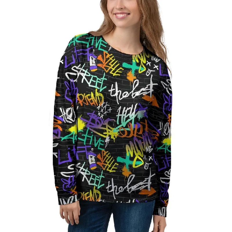 Urban Graffiti Print Women's Sweatshirt Hoodie with Raglan Sleeves Sporty Comfortable