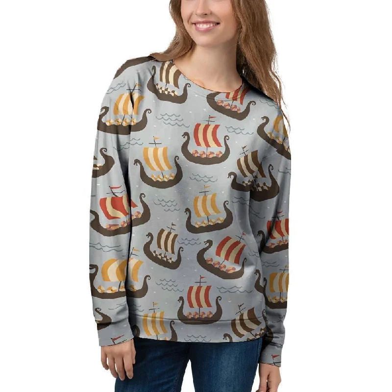 Viking Drakkar Ship Women's Sweatshirt Hoodie with Earth Tones Natural Calm