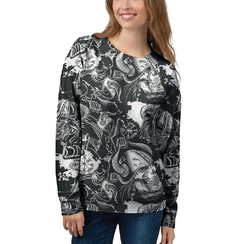 Viking Skull Women's Sweatshirt Hoodie with Applique Textured Unique