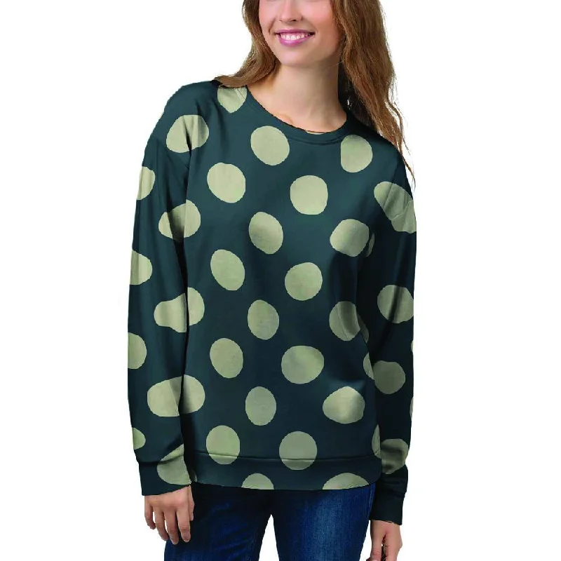 Vintage Black Polka Dot Women's Sweatshirt Hoodie with Thumb Holes Functional Cozy