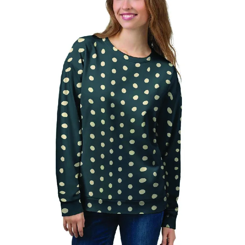 Vintage Black Tiny Polka Dot Women's Sweatshirt Hoodie with Patch Decorative Personalized