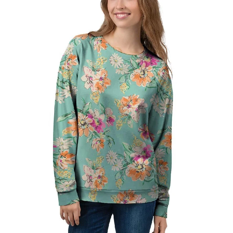 Vintage Pastel Floral Print Women's Sweatshirt Hoodie Jacket Zipper Layering