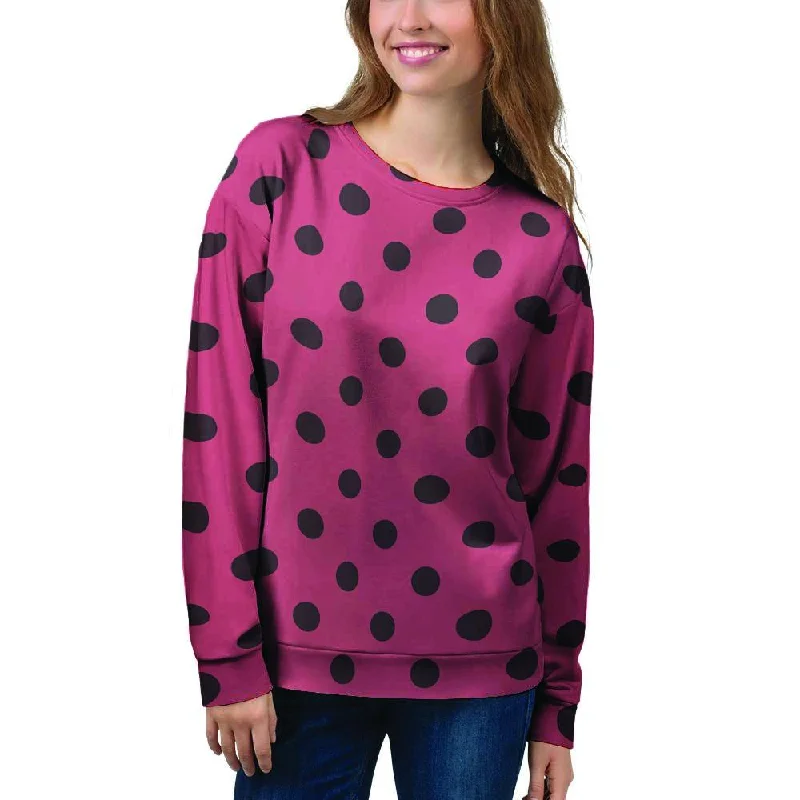 Vintage Pink And Black Polka Dot Women's Sweatshirt Oversized Hoodie Comfort Casual