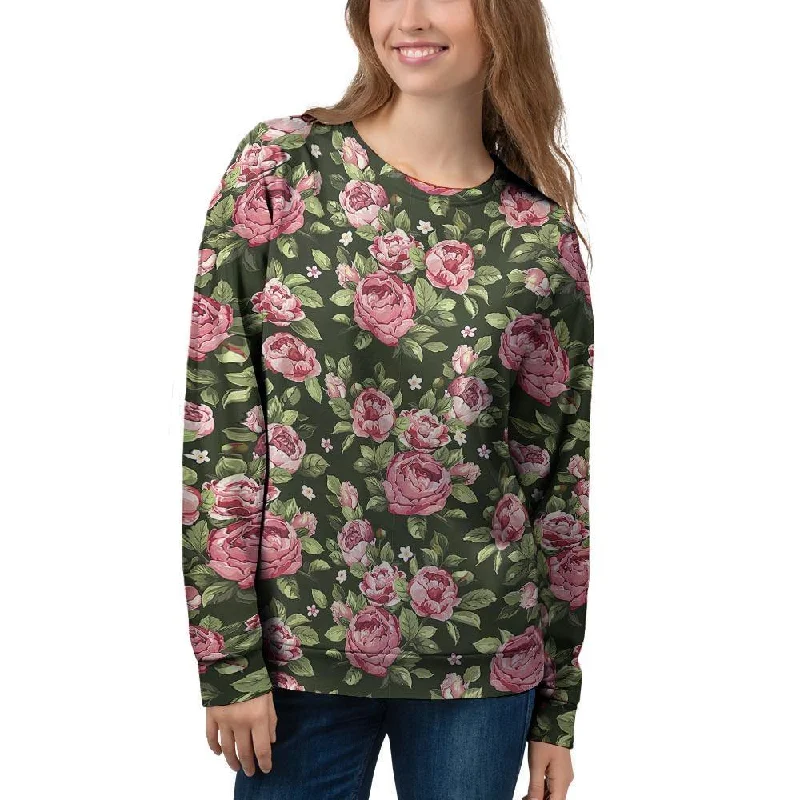 Vintage Pink Rose Floral Print Women's Sweatshirt Hoodie Sweatshirt Pullover