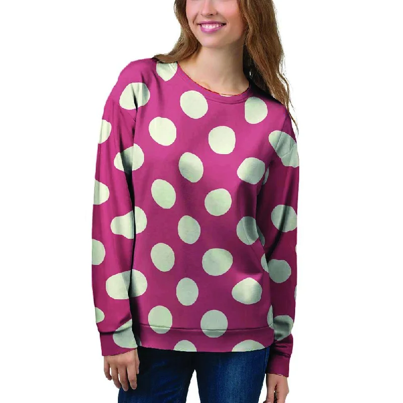 Vintage Red Polka Dot Women's Sweatshirt Hoodie with Hem Applique Textured Unique