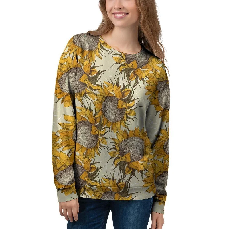 Vintage Sunflower Women's Sweatshirt Hoodie with Hem Fringe Bohemian Relaxed