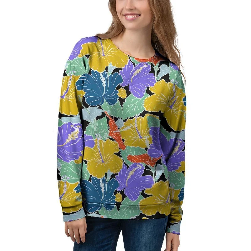 Violet Hibiscus Flower Hawaiian Print Women's Sweatshirt Hoodie with Back Slit Movement Comfort