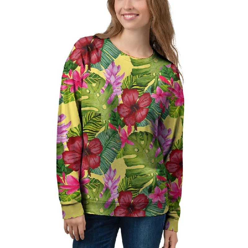 Watercolor Hibiscus Floral Hawaiian Print Women's Sweatshirt Hoodie with Velcro Closure Adjustable Secure