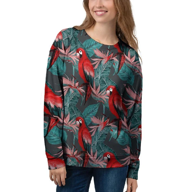 Watercolor Parrot Tropical Print Women's Sweatshirt Hoodie with Double Zipper Versatile Adjustable