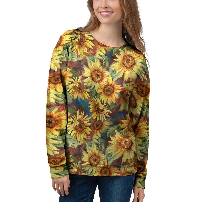 Watercolor Sunflower Women's Sweatshirt Hoodie with Mock Neck Collared Structured