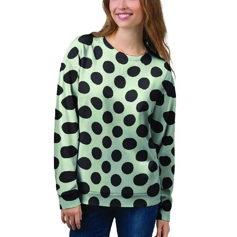 White And Black Polka Dot Print Women's Sweatshirt Hoodie with Cuffed Sleeves Snug Secure