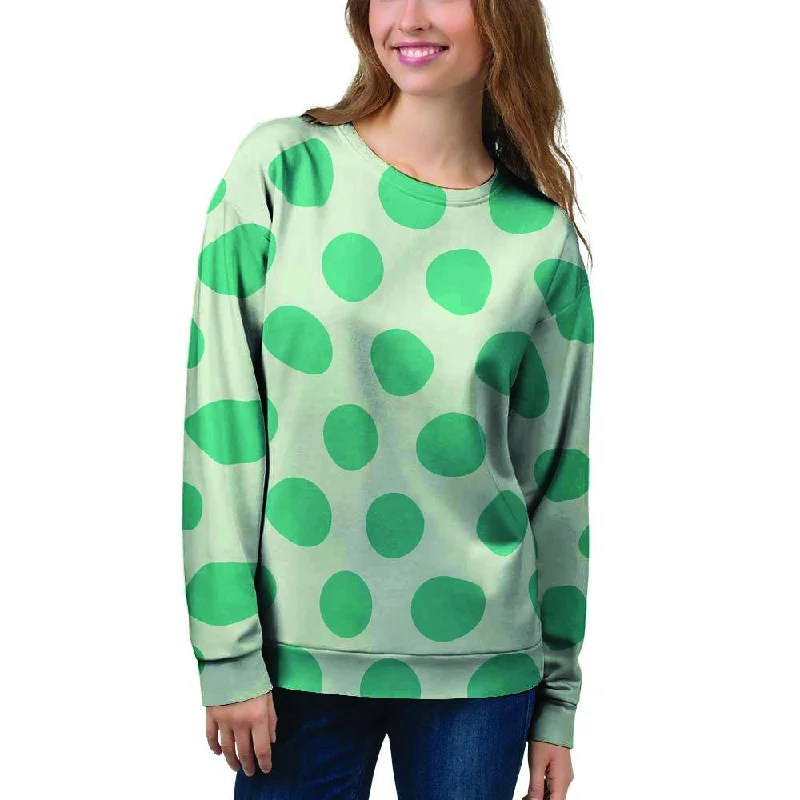 White And Green Polka Dot Women's Sweatshirt Hoodie with Bell Sleeves Flared Feminine