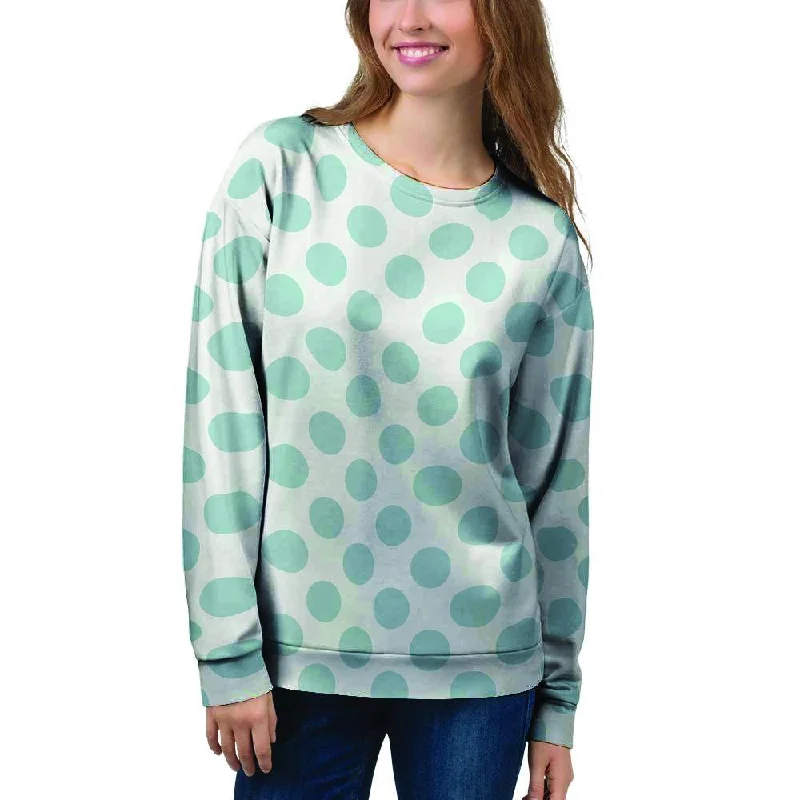 White and Teal Polka Dot Women's Sweatshirt Hoodie with Cropped Fit Short Trendy