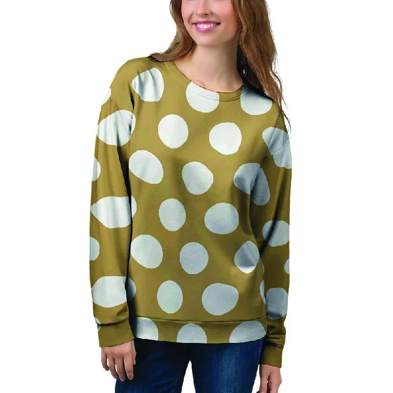 White And Yellow Polka Dot Women's Sweatshirt Hoodie with Earth Tones Natural Calm