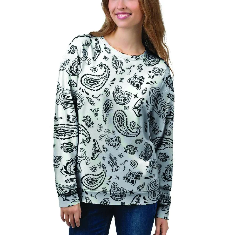 White Bandana Women's Sweatshirt Hoodie with Metallic Shiny Futuristic