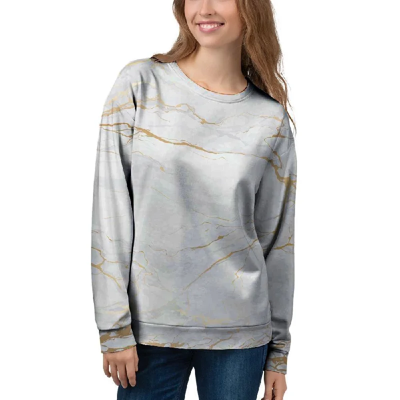 White Gold Marble Women's Sweatshirt Hoodie with Camouflage Military Edgy