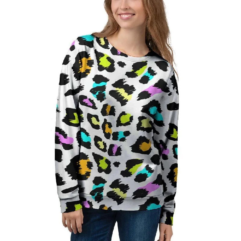 White Leopard Women's Sweatshirt Hoodie with Typography Text Message