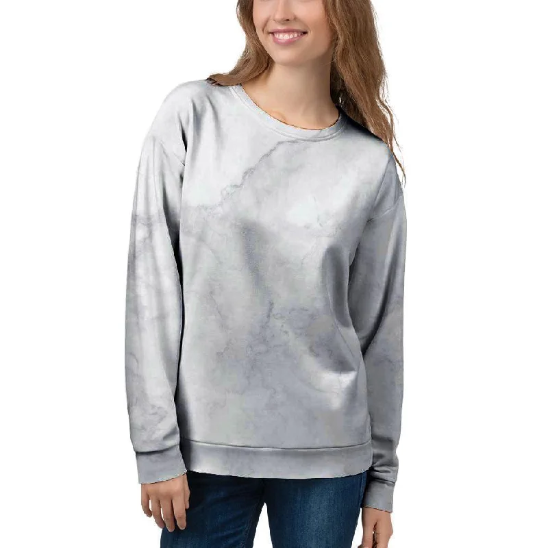 White Marble Women's Sweatshirt Hoodie with Drawcord Adjustable Secure