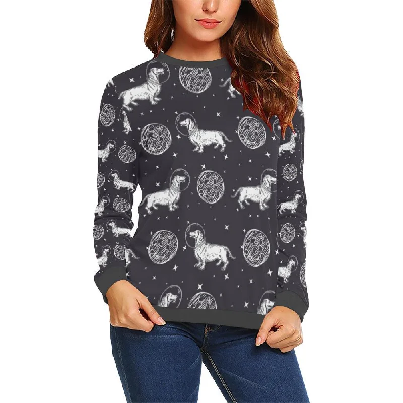 Wiener Dog Dachshund Astronaut Pattern Print Women's Sweatshirt Hoodie with Toggle Buttons Decorative Unique