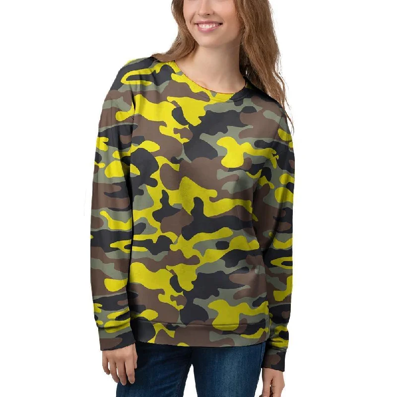 Woodland And Yellow Camo Print Women's Sweatshirt Hoodie with Hood Adjustable Protection