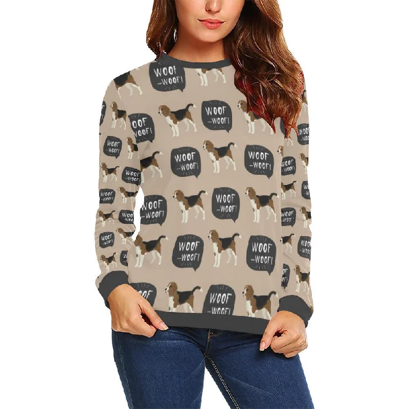 Woof Woof Beagle Pattern Print Women's Sweatshirt Hoodie with Drawstring Waist Adjustable Fitted