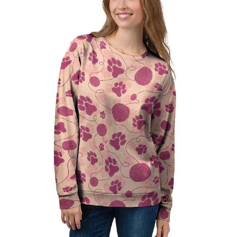 Yarn Paw Print Women's Sweatshirt Hoodie Dress Longline Feminine