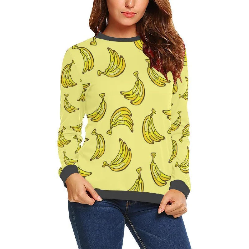 Yellow Banana Pattern Print Women's Sweatshirt Hoodie with Distressed Vintage Worn