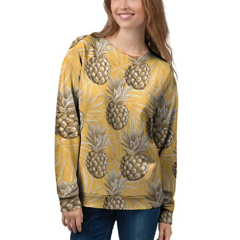 Yellow Hawaiian Pineapple Print Women's Sweatshirt Hoodie with Back Slit Movement Comfort