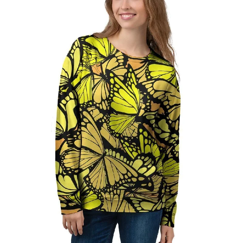 Yellow Monarch Butterfly Women's Sweatshirt Hoodie with Belted Waist Structured Tailored