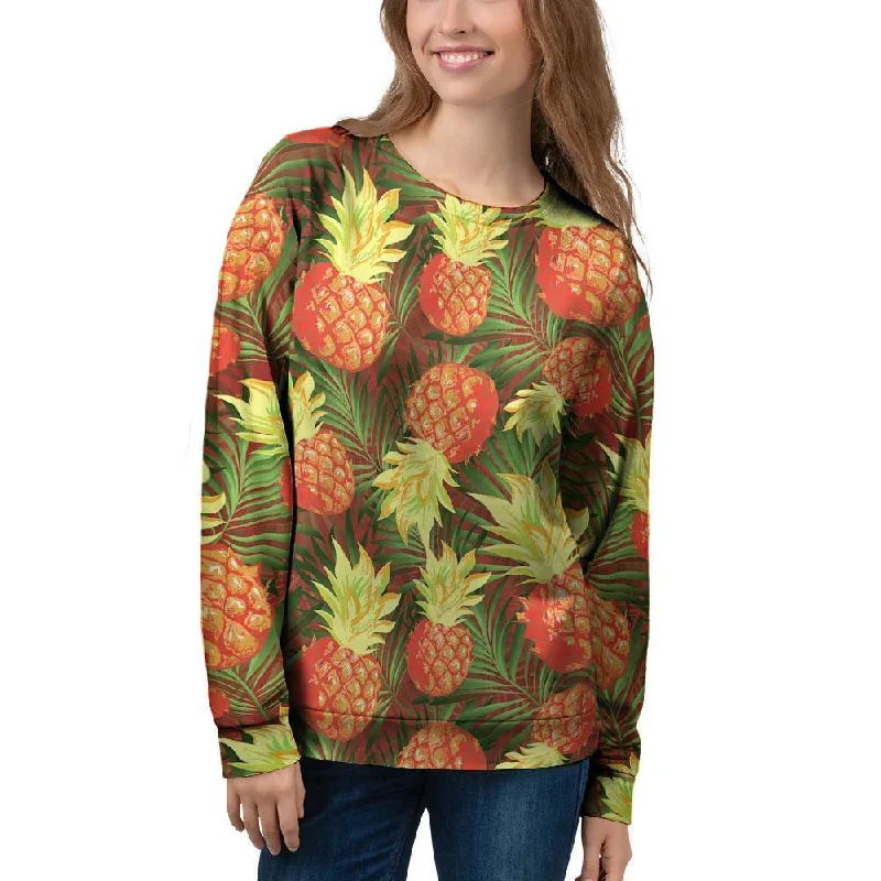 Yellow Neon Pineapple Hawaiian Print Women's Sweatshirt Hoodie with Drawstring Waist Adjustable Fitted