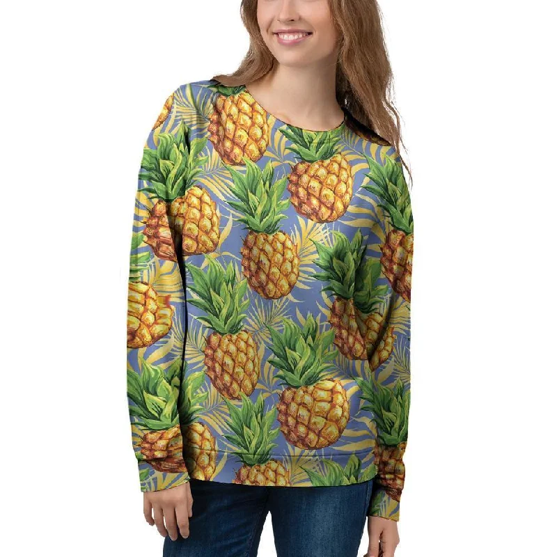 Yellow Pineapple Hawaiian Print Women's Sweatshirt Hoodie with Snap Buttons Easy Quick