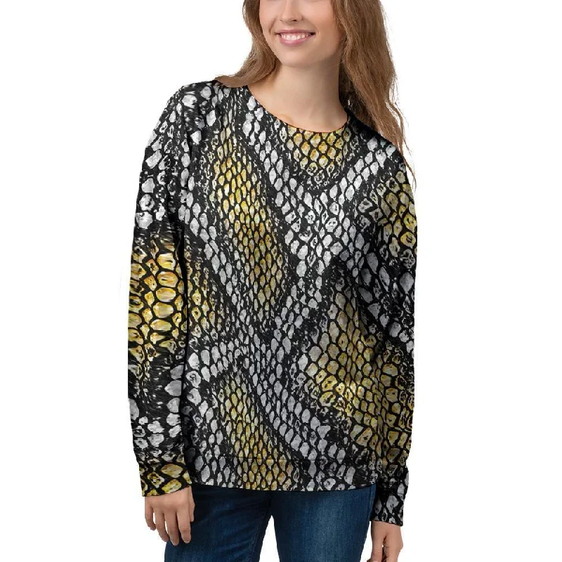 Yellow Snakeskin print Women's Sweatshirt Hoodie with High Neck Warm Protective