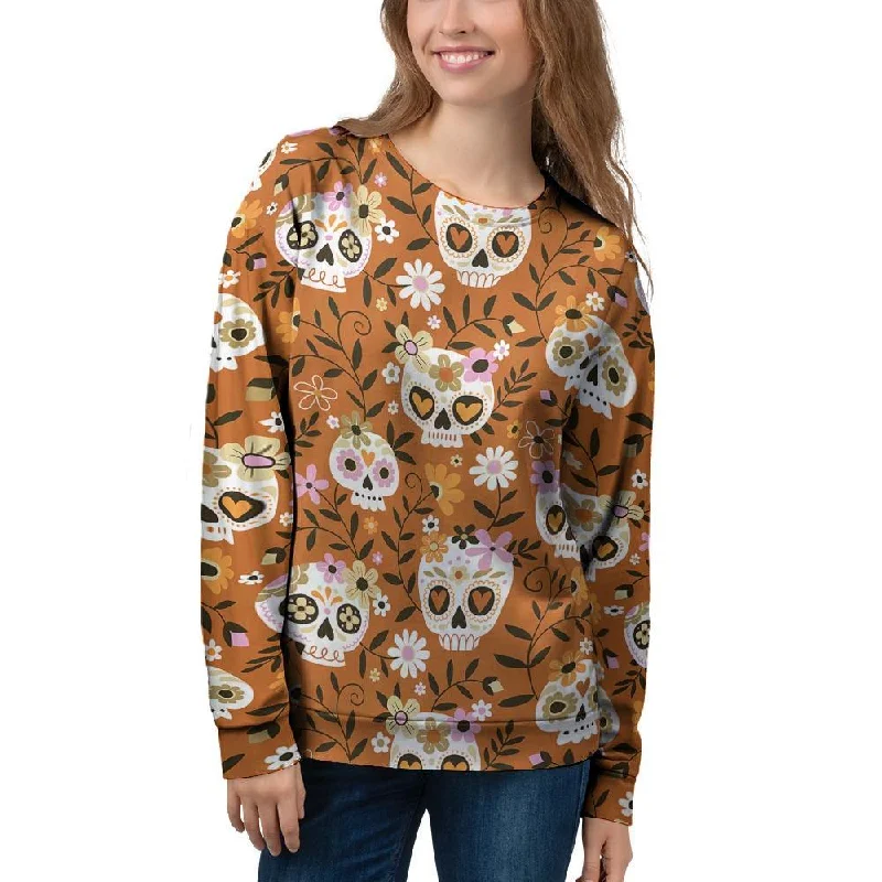 Yellow Sugar Skull Women's Sweatshirt Hoodie with V-Neck Classic Versatile