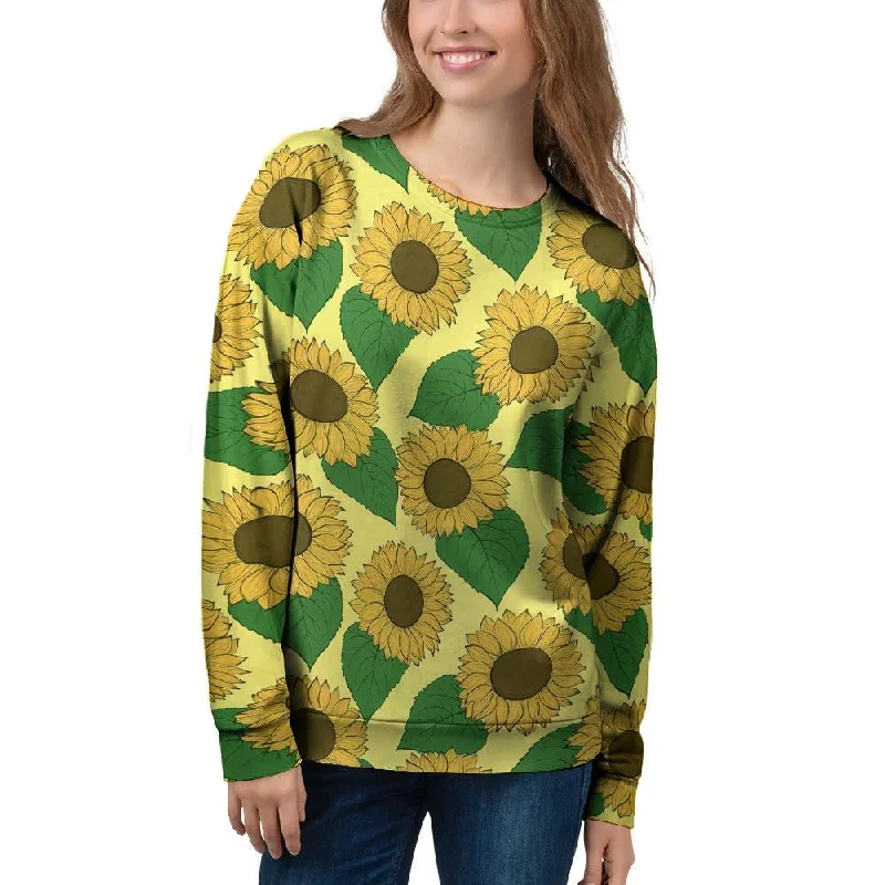 Yellow Sunflower Women's Sweatshirt Hoodie with Elastic Cuffs Stretchable Comfortable