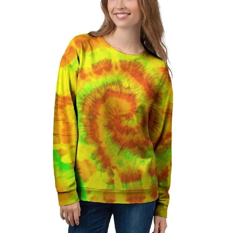 Yellow Tie Dye Women's Sweatshirt Hoodie with Set-In Sleeves Structured Classic