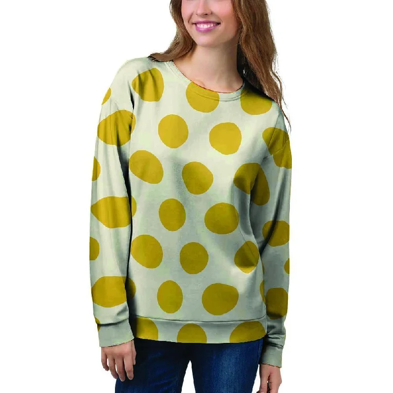 Yellow White Polka Dot Women's Sweatshirt Hoodie with Drop Shoulder Relaxed Streetwear