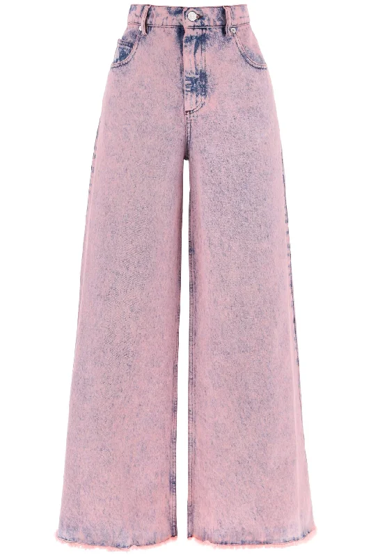 Wide Leg Jeans In Overdyed Denim  - Pink Casual Light Wash Jeans