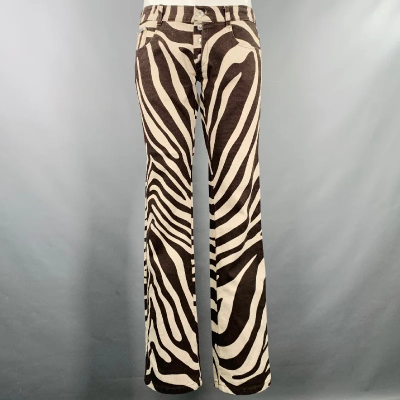 ALESSANDRO DELL'ACQUA Size 14 Brown Beige Zebra Flare Jeans Stylish High-Waist Jeans