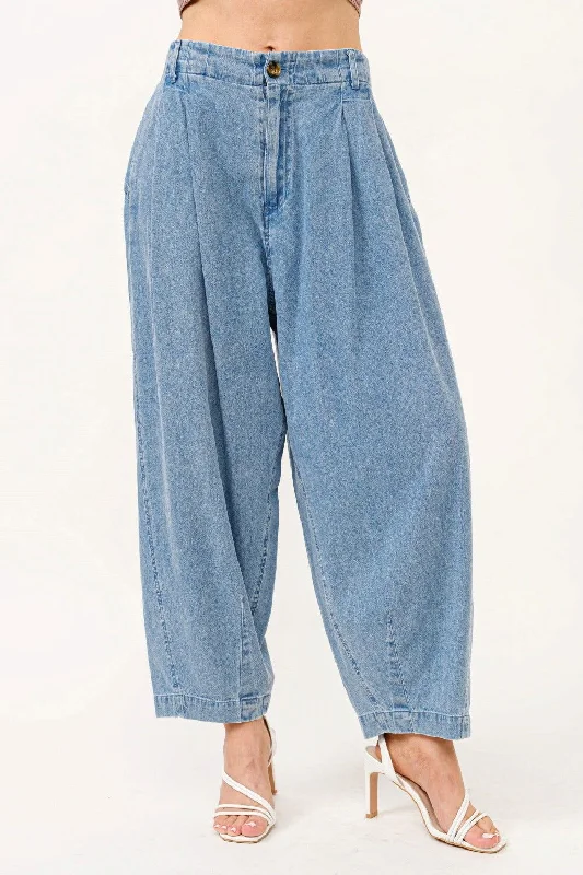 And The Why Elastic Back Pleated Baggy Jeans Stylish High-Rise Mom Jeans